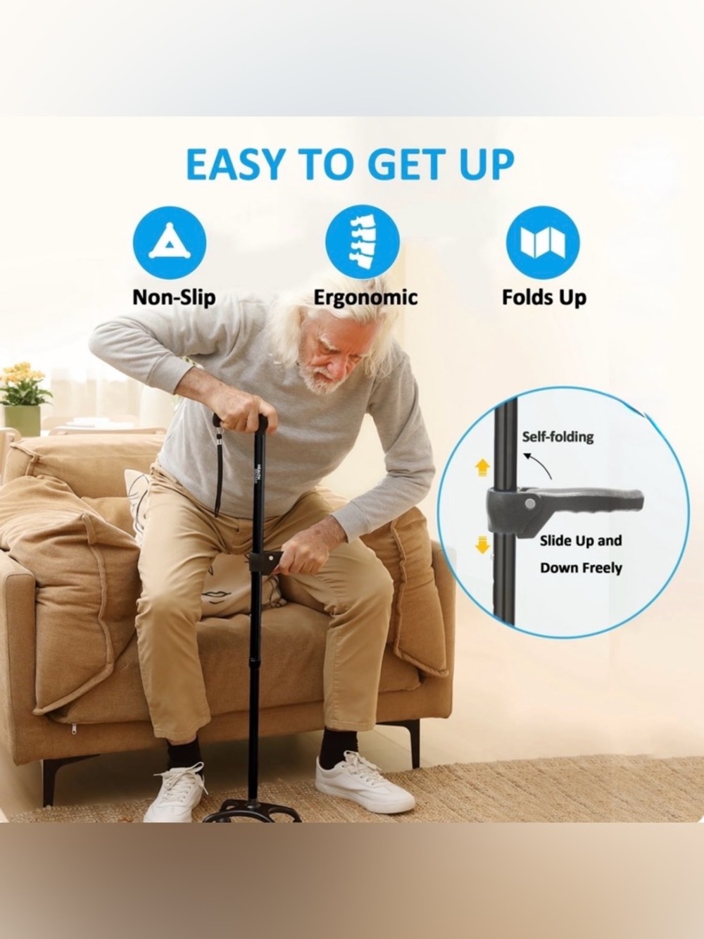 Health Bazaar Black Quad Cane Adjustable Assembly Required - Picture 7 of 16